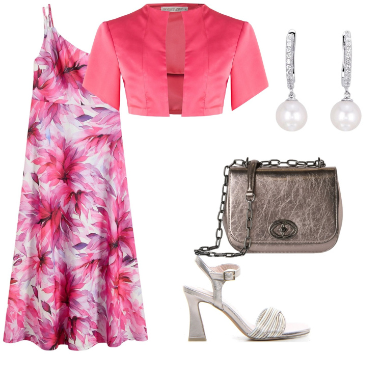 Outfit donna - Matrimonio a luglio. per Cerimonia. Abbinamento con vestiti asimmetrici, orecchini, bolero, sandali col tacco, borse a tracolla.