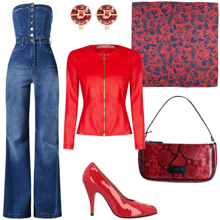 Outfit donna - Denim soft. Stile Casual chic per Serata fuori. Abbinamento con décolleté, sciarpe, borse a mano, orecchini, tute, giacche.