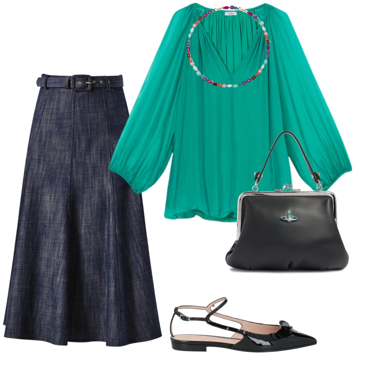 Outfit donna - Versatile. per Tutti i giorni. Abbinamento con ballerine, collane, gonne longuette, borse a mano, bluse.