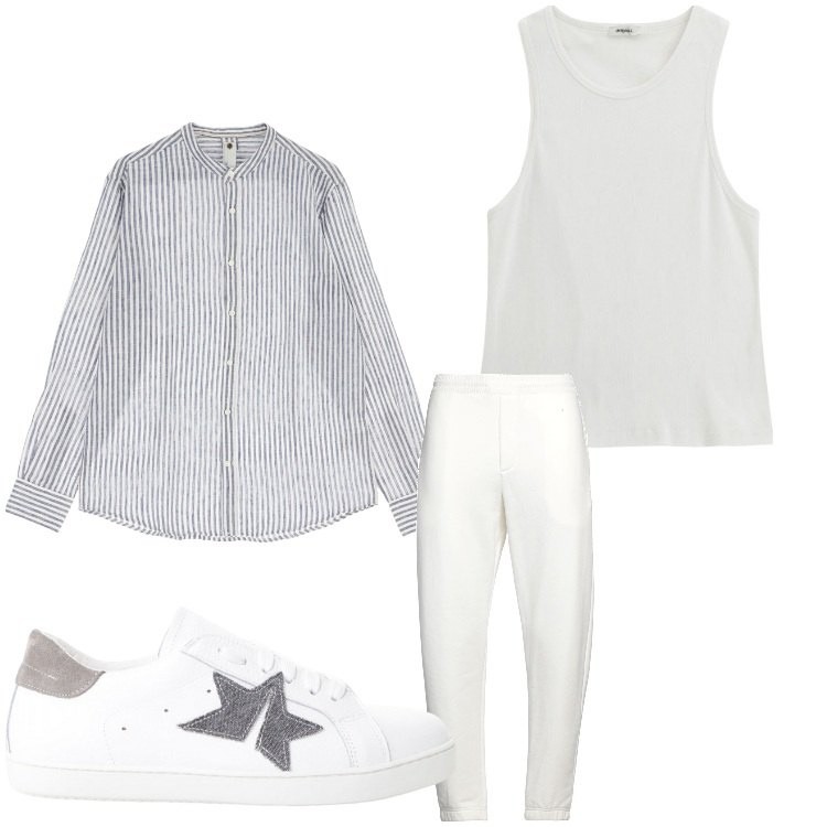 Outfit uomo - Aperitivo a righe. Stile Casual per Serata speciale. Abbinamento con pantaloni, canottiere, sneakers, camicie.