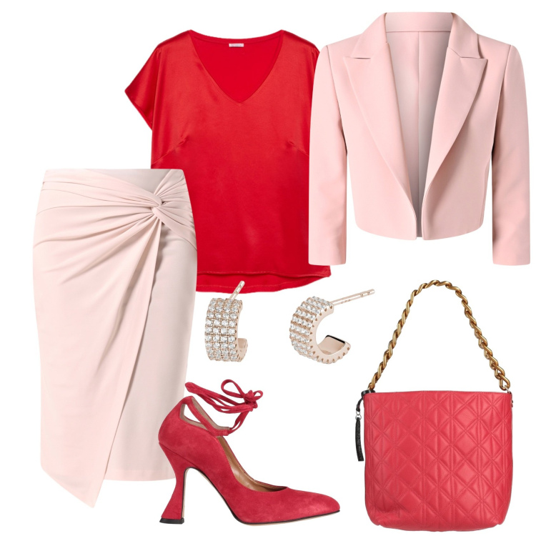Outfit donna - Total look #2165190. Stile Glamour per Cerimonia. Abbinamento con décolleté, borse a mano, orecchini, gonne, blazer, t-shirt.