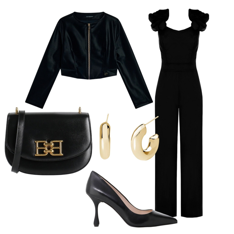 Outfit donna - Total look #2165192. Stile Glamour per Serata fuori. Abbinamento con borse a tracolla, orecchini, tute, blazer, décolleté.