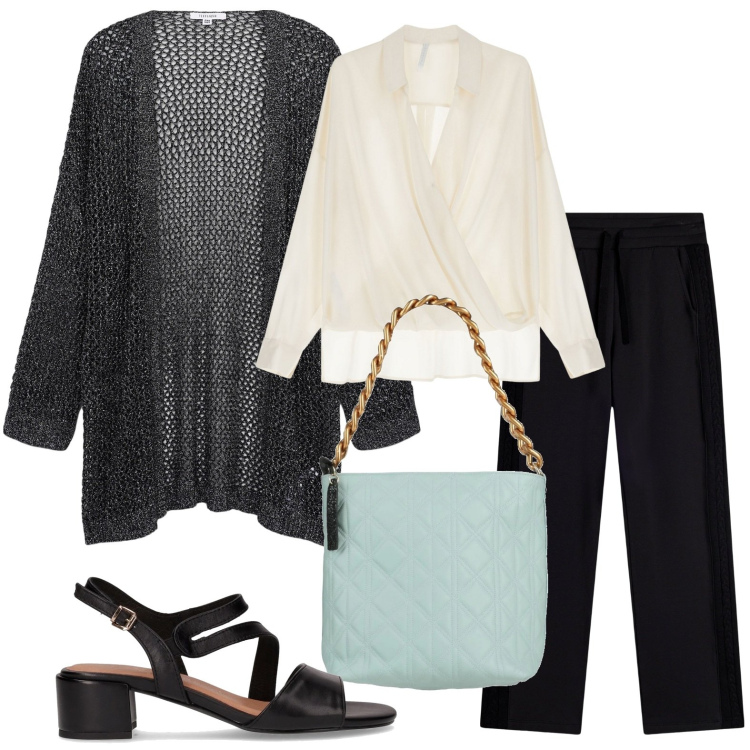 Outfit donna - La camicia illuminante. Stile Glamour per Ufficio. Abbinamento con borse a mano, kimono, bluse, pantaloni, sandali col tacco.