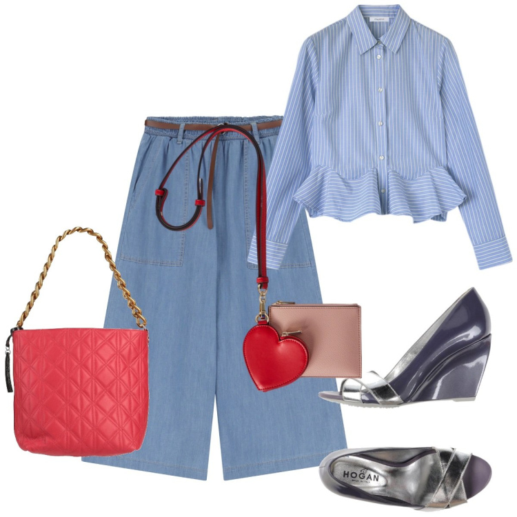 Outfit donna - Denim soft. Stile Romantica per Tutti i giorni. Abbinamento con décolleté, borse a mano, jeans, camicie, portafogli.