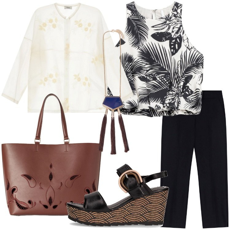 Outfit donna - New Shop: Boscaini Scarpe!. Stile Etnico per Tutti i giorni. Abbinamento con top, pantaloni corti, camicie, shopping bag, ciondoli, sandali col tacco.