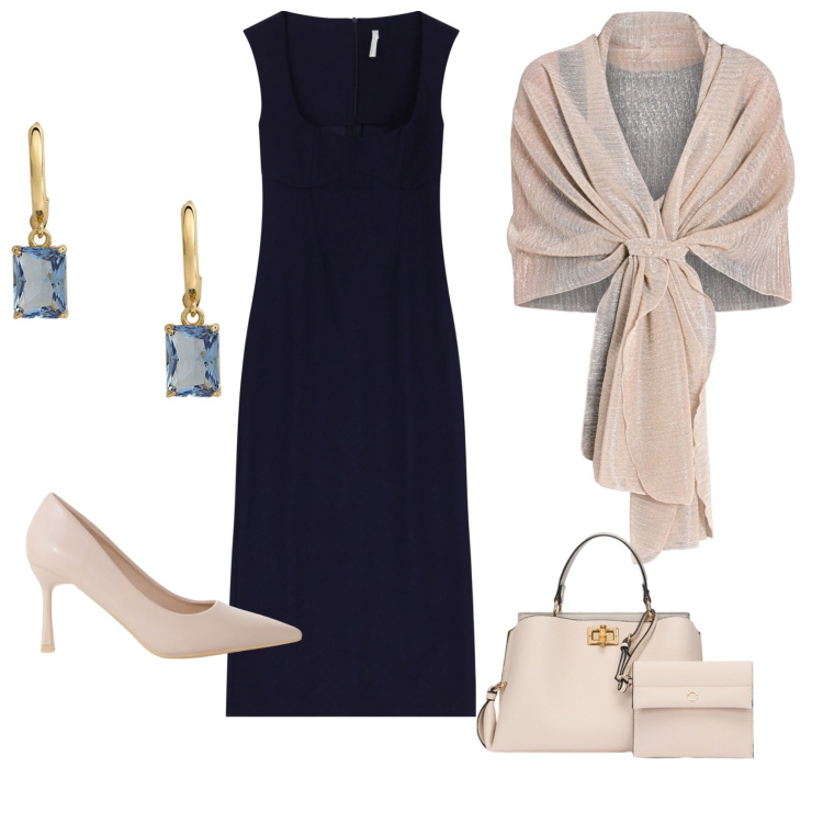 Outfit donna - Semplice. Stile Chic per Cerimonia. Abbinamento con stole, décolleté, vestiti midi/longuette, orecchini, borse a mano.