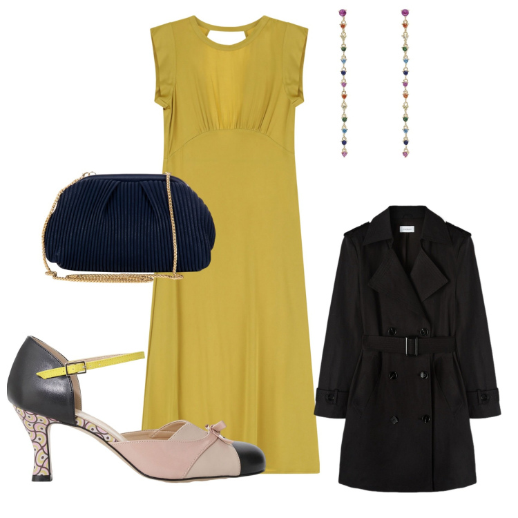 Outfit donna - Allegro. Stile Urban per Serata fuori. Abbinamento con pochette, orecchini, vestiti midi/longuette, décolleté, trench.