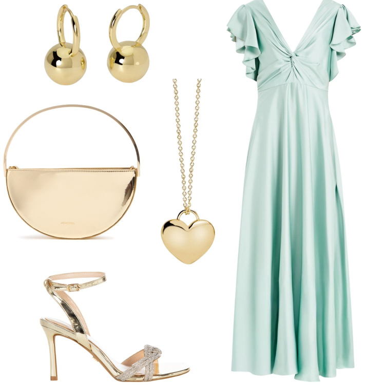 Outfit donna - Cerimonia romantica. Stile Romantica per Cerimonia. Abbinamento con collane, orecchini, vestiti lunghi, sandali col tacco, pochette.