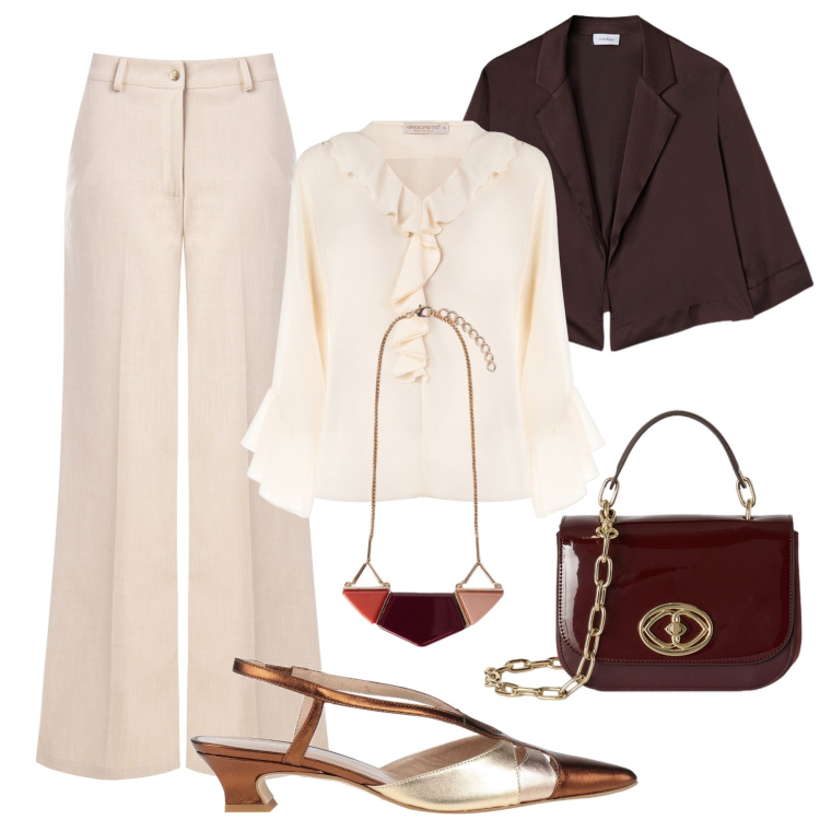 Outfit donna - Rouches e volant. Stile Glamour per Cerimonia. Abbinamento con décolleté, bluse, pantaloni, blazer, borse a tracolla, ciondoli.