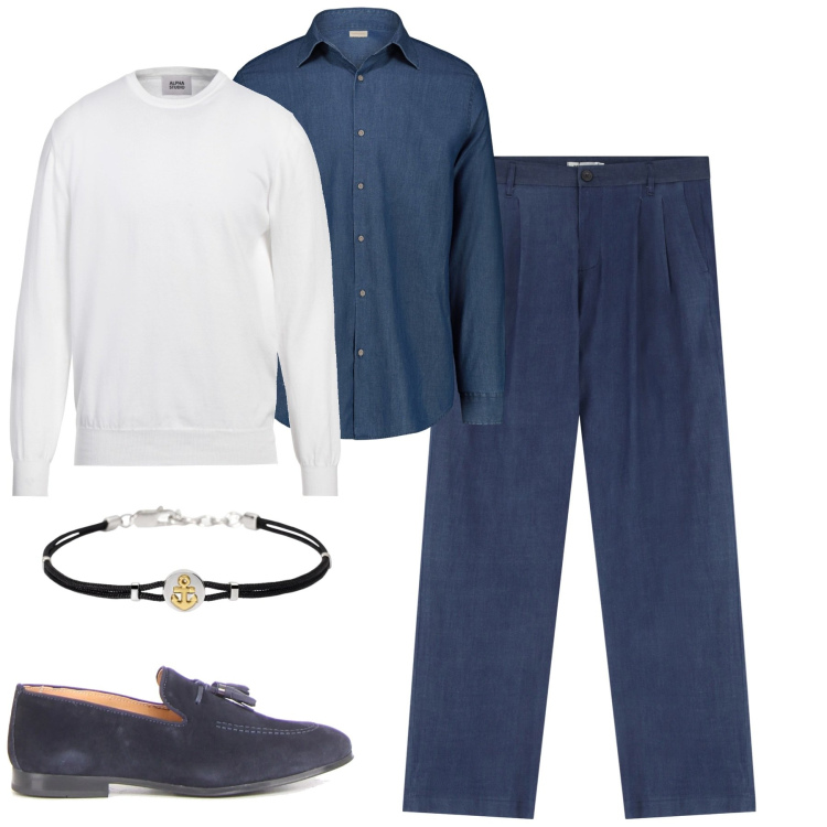 Outfit uomo - City. Stile Urban per Tutti i giorni. Abbinamento con pullovers, braccialetti, pantaloni, camicie, scarpe stringate.