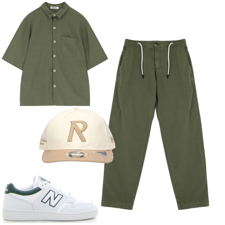 Outfit uomo - City. Stile Casual per Tutti i giorni. Abbinamento con pantaloni chino, camicie a manica corta, cappelli, sneakers.
