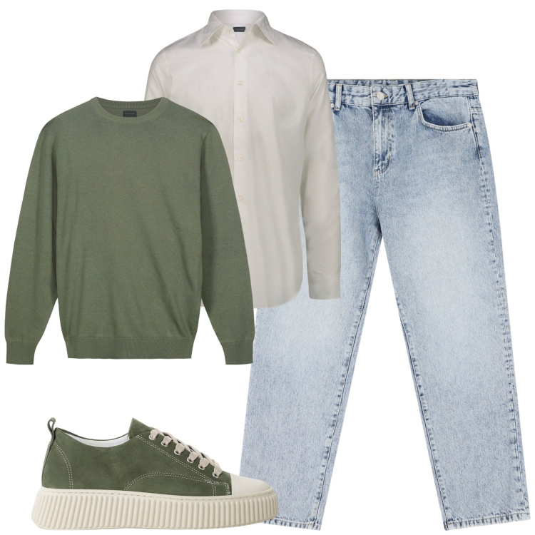 Outfit uomo - Total look #2165311. Stile Casual per Tutti i giorni. Abbinamento con sneakers, jeans dritti, camicie, maglieria.