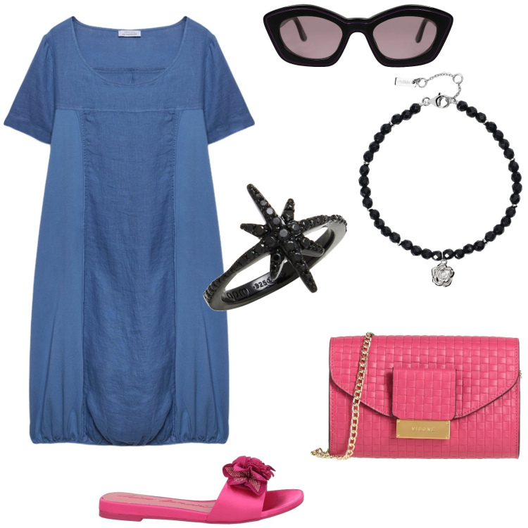 Outfit donna - Denim soft. Stile Casual chic per Tutti i giorni. Abbinamento con borse a tracolla, sandali in pelle, occhiali da sole, anelli, braccialetti, vestiti midi/longuette.