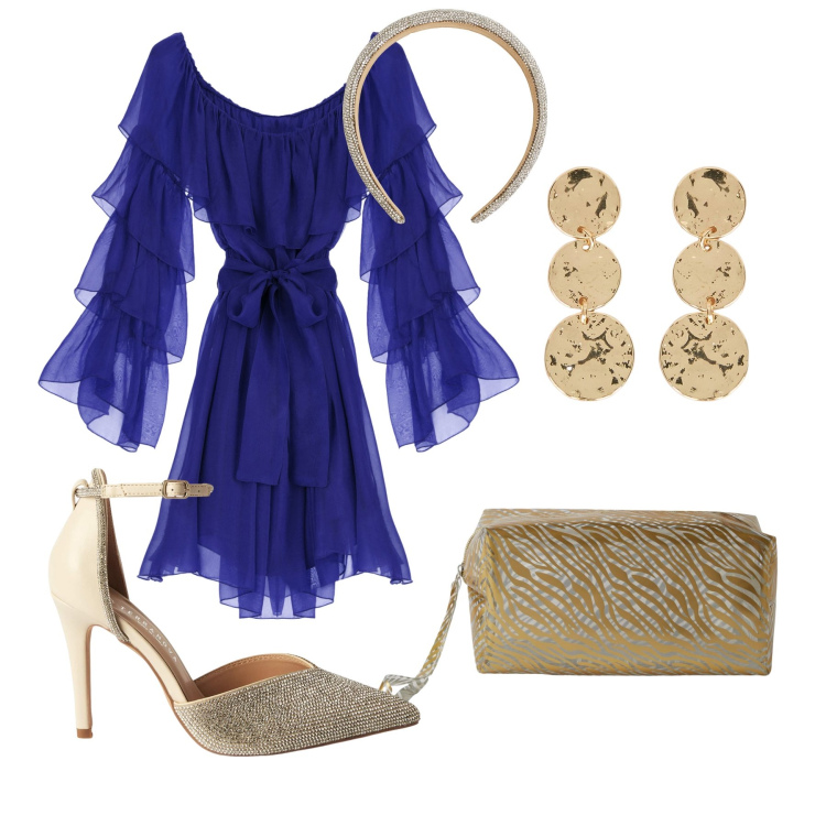 Outfit donna - Total look #2165341. Stile Glamour per Cerimonia. Abbinamento con décolleté, pochette, cerchietti, vestiti corti, orecchini.