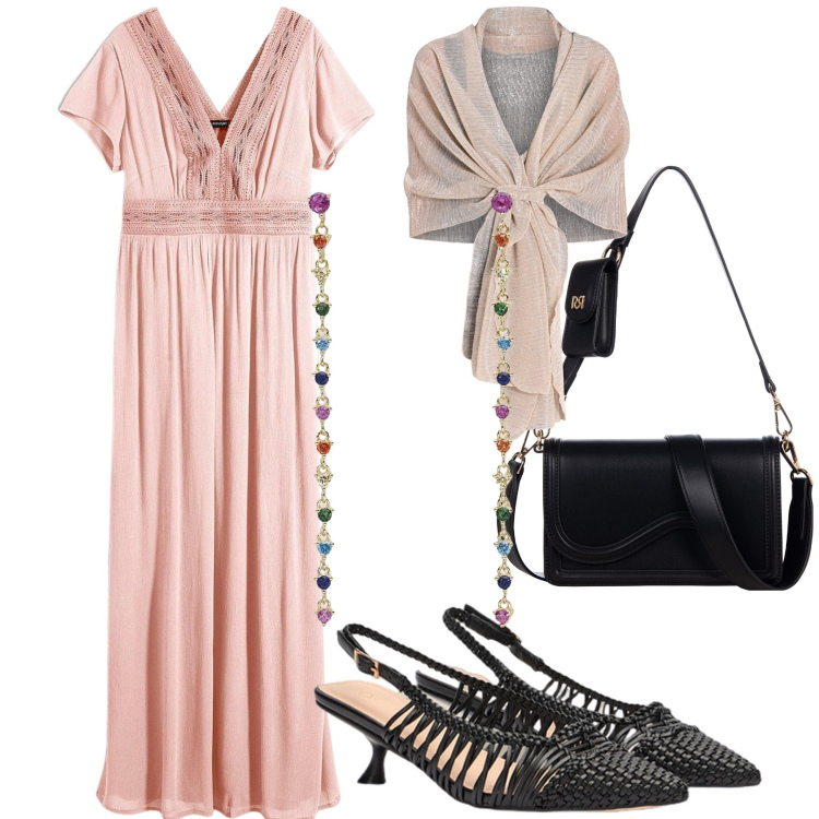 Outfit donna - Un poco boho ma tanto chic. Stile Glamour per Cerimonia. Abbinamento con vestiti lunghi, orecchini, stole, pochette, décolleté.