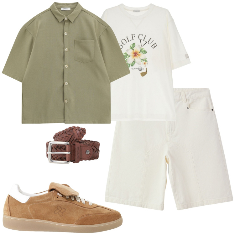 Outfit uomo - Summer. Stile Casual per Tutti i giorni. Abbinamento con bermuda, camicie a manica corta, t-shirt, sneakers, cinture.