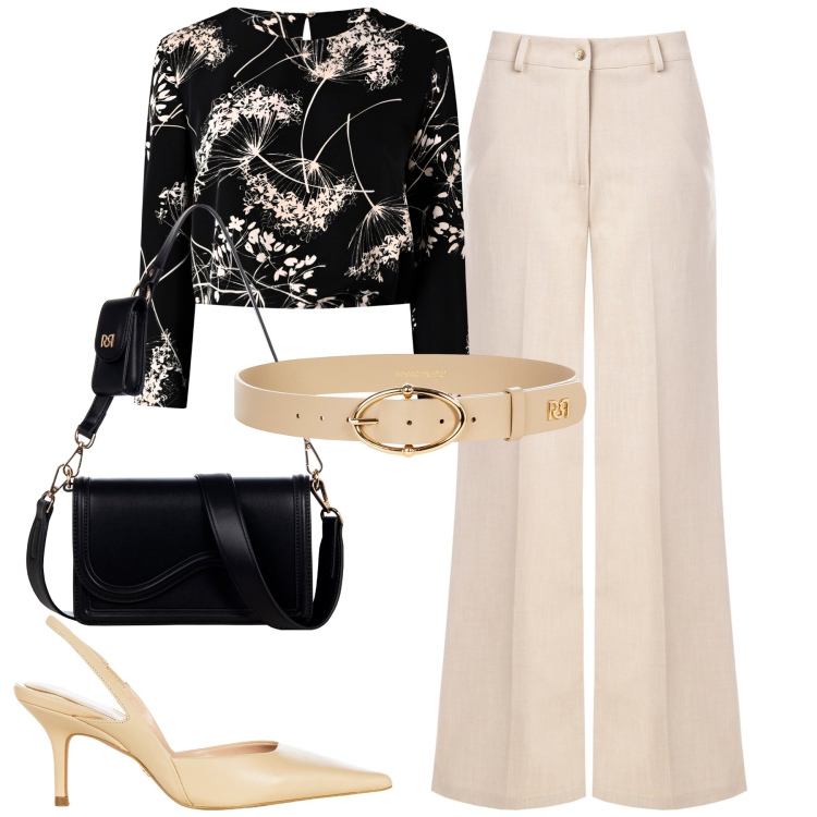 Outfit donna - In ufficio il venerdì. Stile Chic per Ufficio. Abbinamento con bluse, pantaloni, décolleté, pochette, cinture.