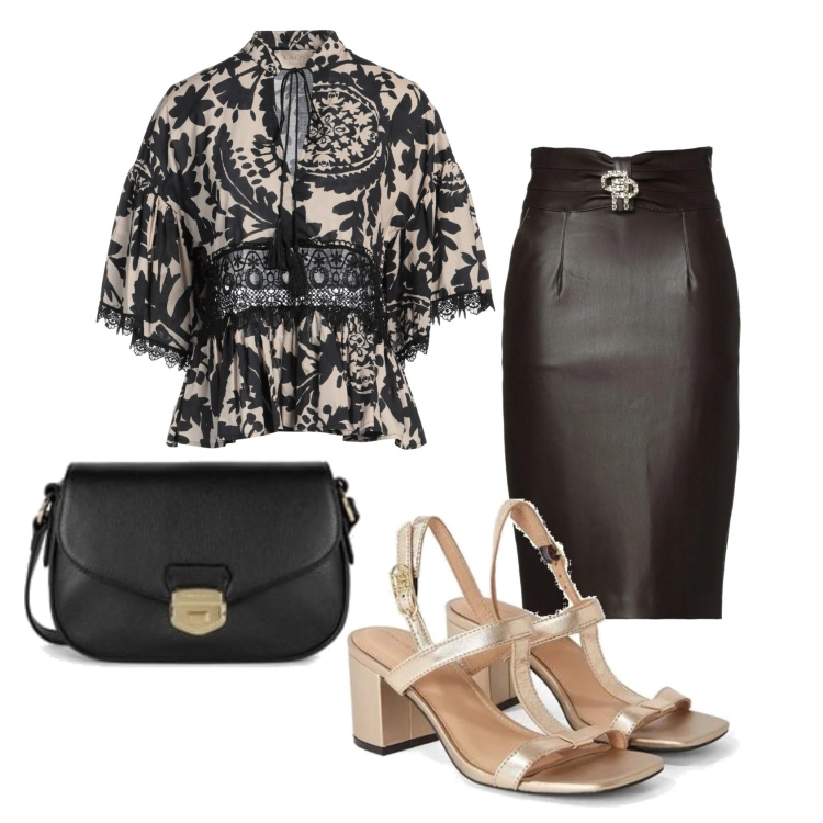 Outfit mujer - Rock #495. Estilo Rock para Ceremonia. Combinación con sandalias de piel, top, falda longuette, bandoleras.