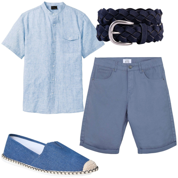 Outfit uomo - Bermuda ed espadrillas. Stile Casual per Tutti i giorni. Abbinamento con camicie a manica corta, bermuda, espadrillas, cinture.