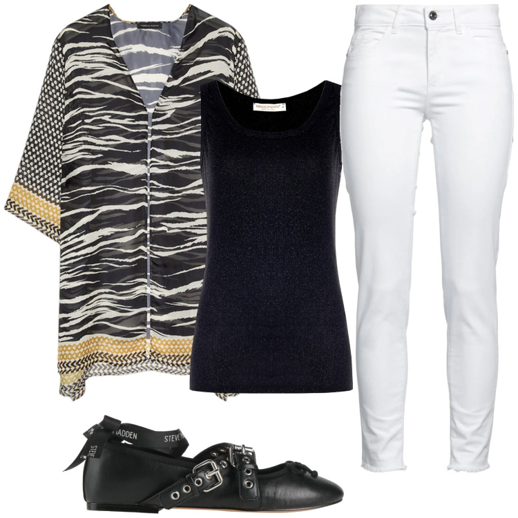 Outfit donna - Fantasiosa. Stile Casual per Tutti i giorni. Abbinamento con pantaloni skinny, ballerine, canottiere, caftani.