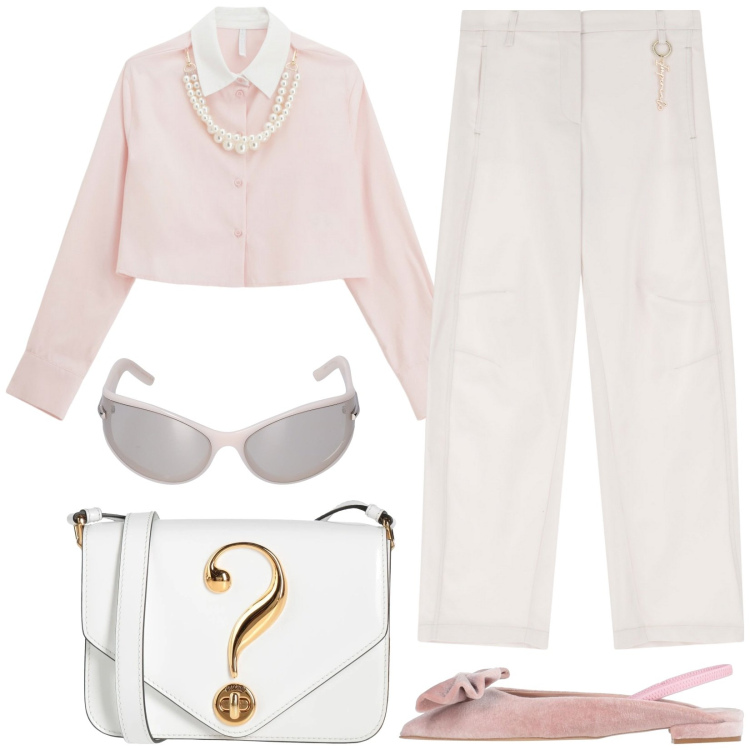 Outfit donna - Impeccabile. Stile Casual chic per Tutti i giorni. Abbinamento con borse a tracolla, ballerine, camicie, pantaloni, occhiali da sole.