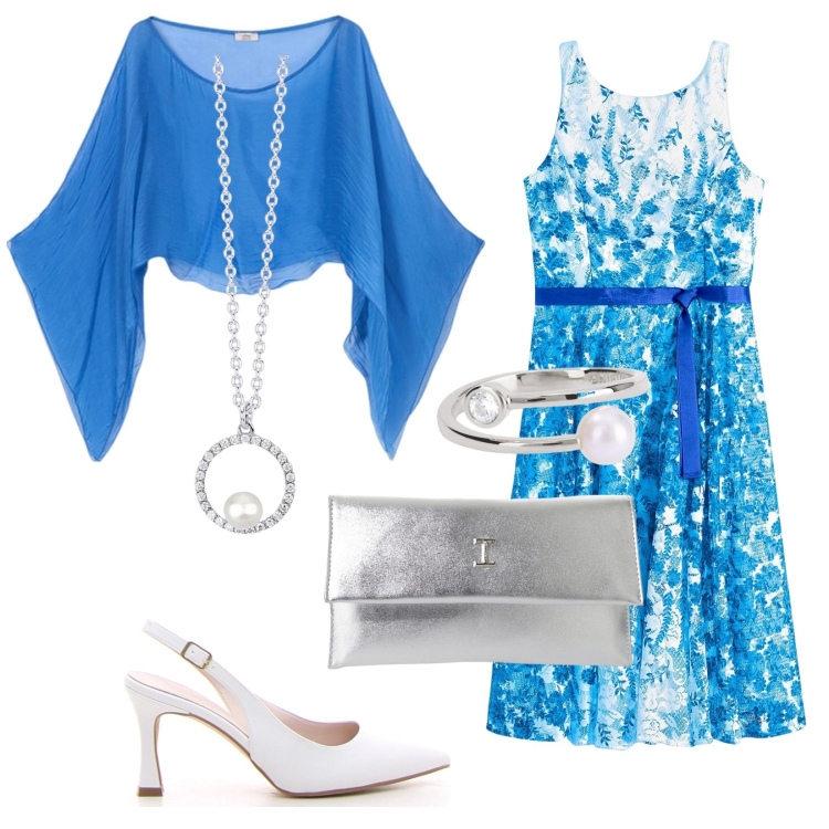 Outfit donna - Il battesimo del mio piccolo. Stile Chic per Cerimonia. Abbinamento con vestiti, collane, anelli, pochette, décolleté, bolero.