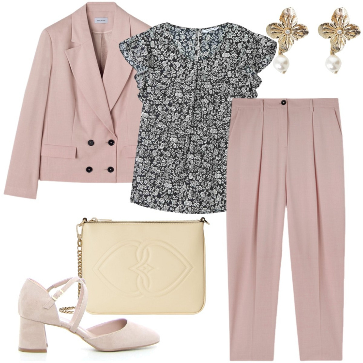 Outfit donna - Il tailleur rosa. Stile Bon Ton per Cerimonia. Abbinamento con bluse, orecchini, sandali col tacco, pantaloni, blazer, pochette.