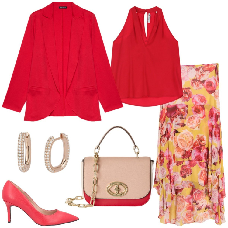 Outfit donna - Cerimonia. Stile Chic per Cerimonia. Abbinamento con gonne longuette, décolleté, orecchini, top, blazer, borse a tracolla.
