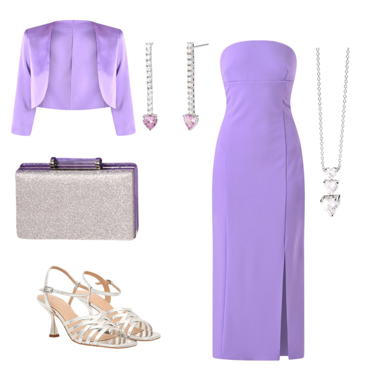 Outfit donna - Minimal monocolore. Stile Chic per Cerimonia. Abbinamento con orecchini, collane, vestiti midi/longuette, pochette, bolero, sandali col tacco.