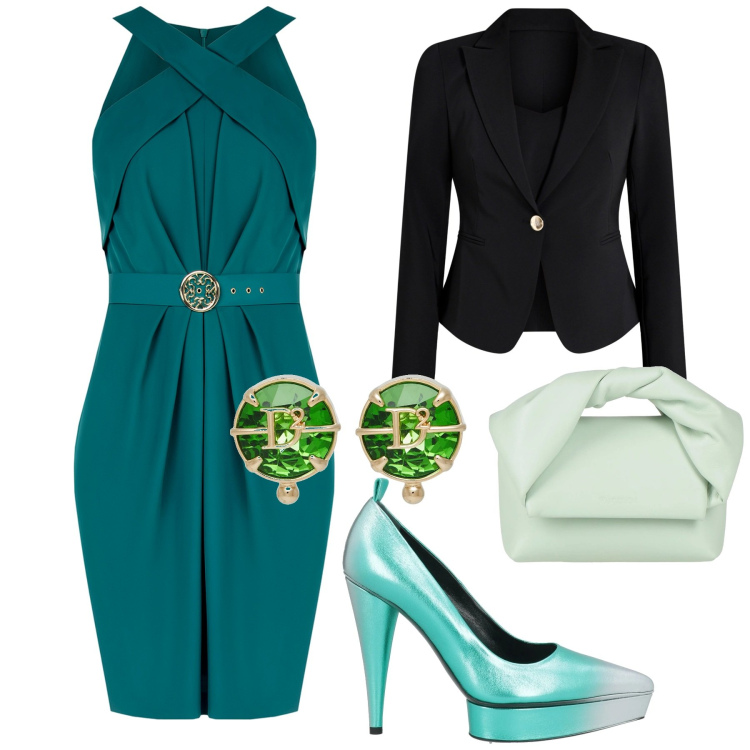 Outfit donna - Tubino sexy. Stile Sexy per Cerimonia. Abbinamento con orecchini, décolleté, borse a mano, blazer, vestiti a tubino.