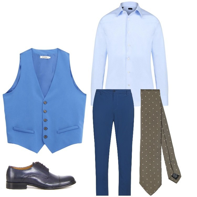Outfit uomo - L´eleganza del gilet. Stile Business/Elegante per Serata speciale. Abbinamento con pantaloni, cravatte, gilet, camicie, scarpe stringate.