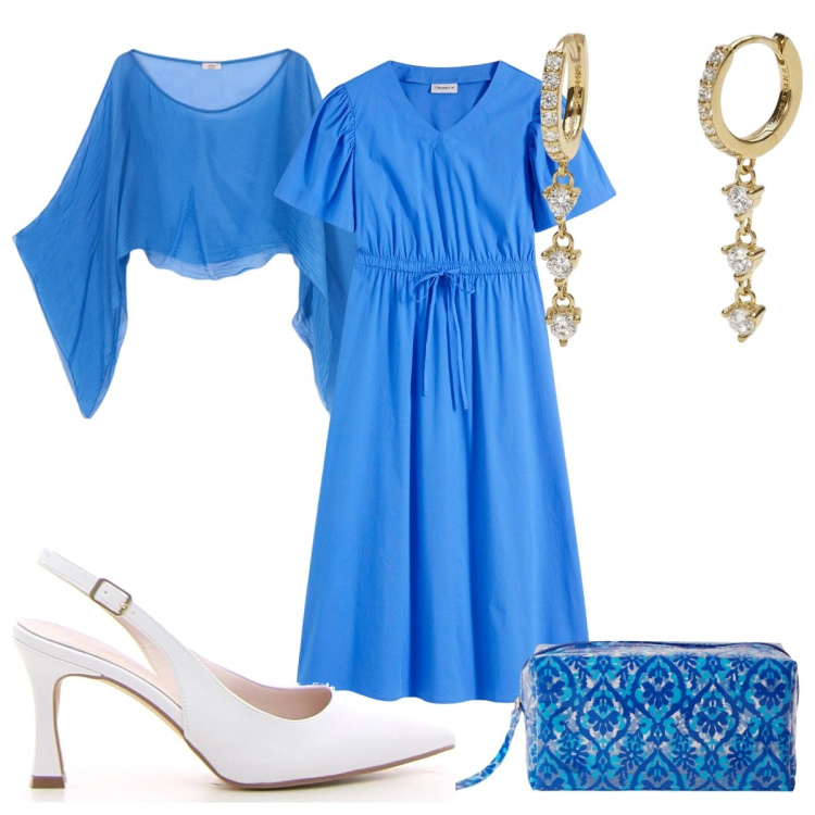 Outfit donna - Total look #2165690. Stile Trendy per Cerimonia. Abbinamento con vestiti midi/longuette, pochette, orecchini, décolleté, bolero.
