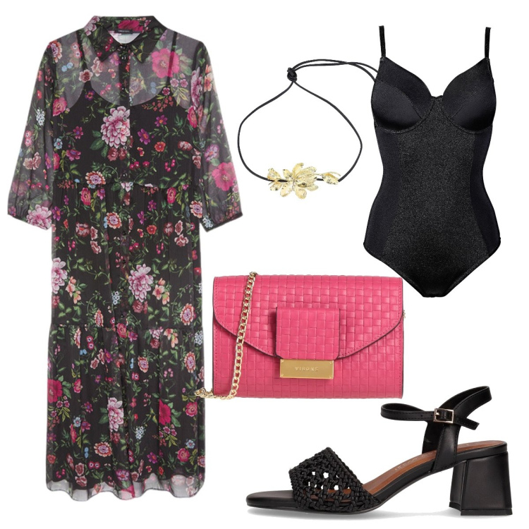 Outfit donna - Serata romantica. Stile Romantica per Serata fuori. Abbinamento con body, borse a tracolla, collane, vestiti lunghi, sandali col tacco.
