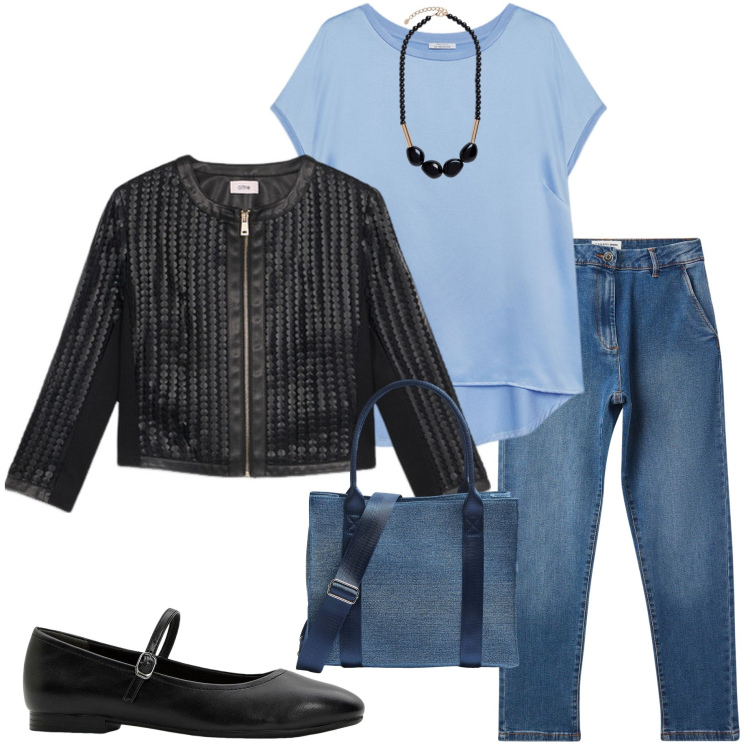 Outfit donna - Con le Mery Jane. Stile Casual chic per Ufficio. Abbinamento con ballerine, jeans skinny, shopping bag, bluse, giacche, collane.