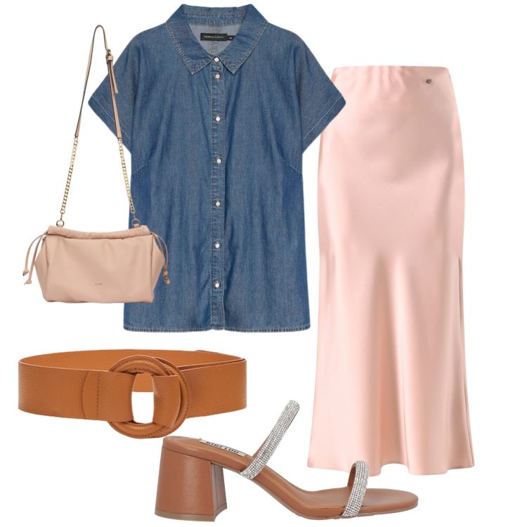 Outfit donna - Denim soft con twist femminile. Stile Glamour per Tutti i giorni. Abbinamento con sandali in pelle, gonne, camicie a manica corta, borse a tracolla, cinture.