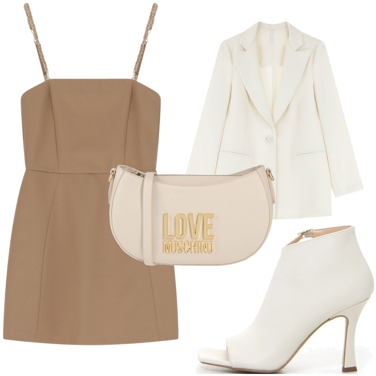 Outfit donna - L\'abito per una cena. Stile Chic per Serata fuori. Abbinamento con borse a tracolla, vestiti corti, blazer, sandali col tacco.