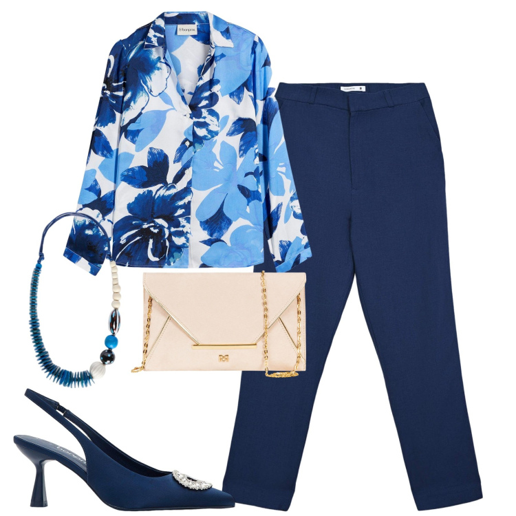 Outfit donna - Battesimo. Stile Chic per Cerimonia. Abbinamento con camicie, décolleté, pantaloni chino, pochette, collane.