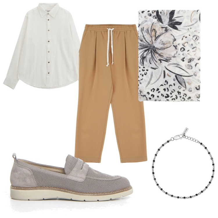 Outfit uomo - In terrazza con gli amici. Stile Trendy per Tutti i giorni. Abbinamento con braccialetti, pantaloni, camicie, sciarpe e foulard, scarpe stringate.