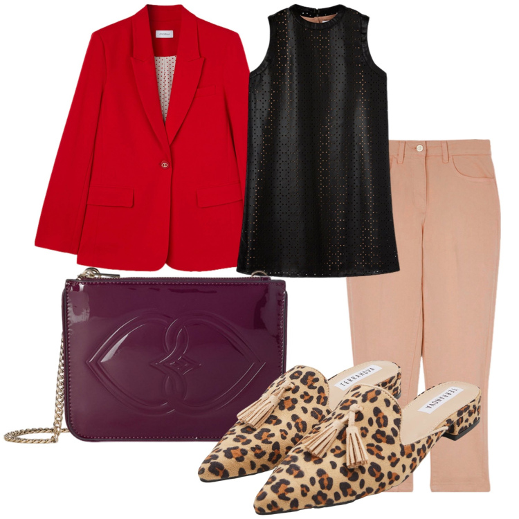 Outfit donna - Un tocco maculato da Motivi al look. Stile Urban per Ufficio. Abbinamento con sabot, blazer, vestiti a tubino, pochette, pantaloni.