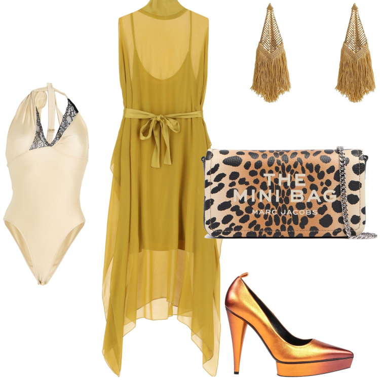 Outfit donna - Un po’ di trasparenza per la serata. Stile Glamour per Serata fuori. Abbinamento con décolleté, body, orecchini, vestiti lunghi, pochette.