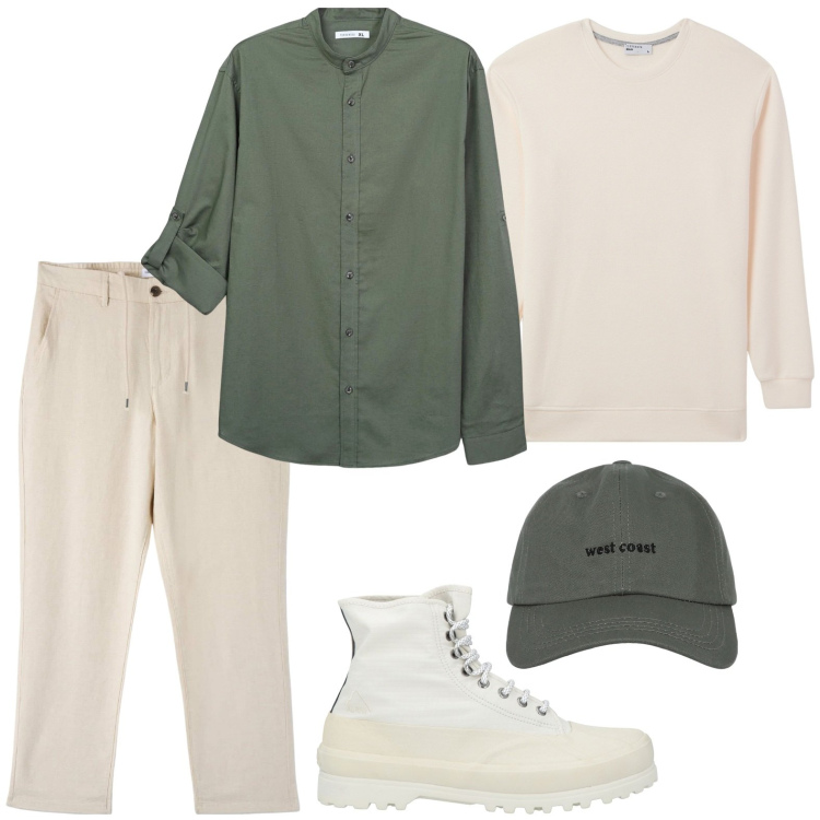 Outfit uomo - Sportivo urban. Stile Urban per Tutti i giorni. Abbinamento con stivali e stivaletti, maglieria, pantaloni, cappelli con visiera, camicie.