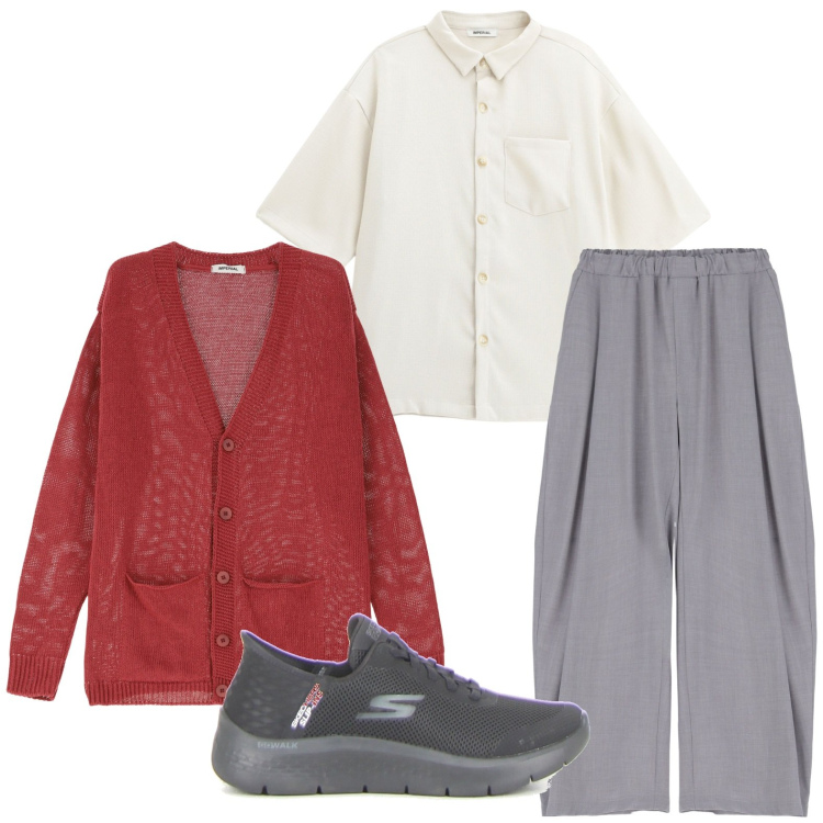 Outfit uomo - Armonia nei colori. Stile Trendy per Tutti i giorni. Abbinamento con cardigans, pantaloni, camicie a manica corta, sneakers.