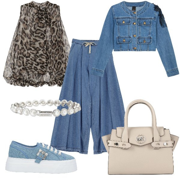Outfit donna - Total look #2166021. Stile Casual chic per Tutti i giorni. Abbinamento con borse a mano, sneakers, braccialetti, camicie, jeans, blazer.