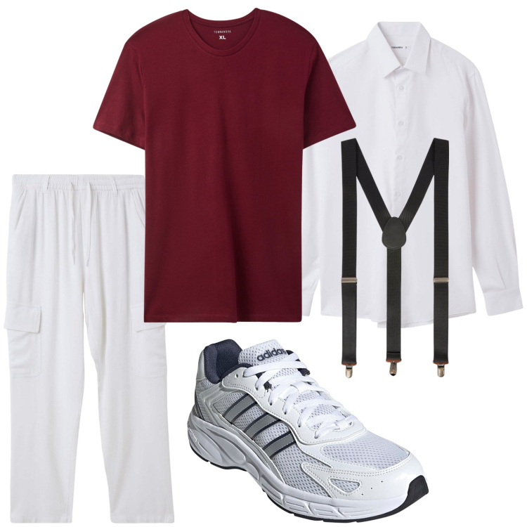 Outfit uomo - Fantasioso. Stile Casual per Tutti i giorni. Abbinamento con pantaloni cargo, t-shirt, camicie, bretelle, sneakers.