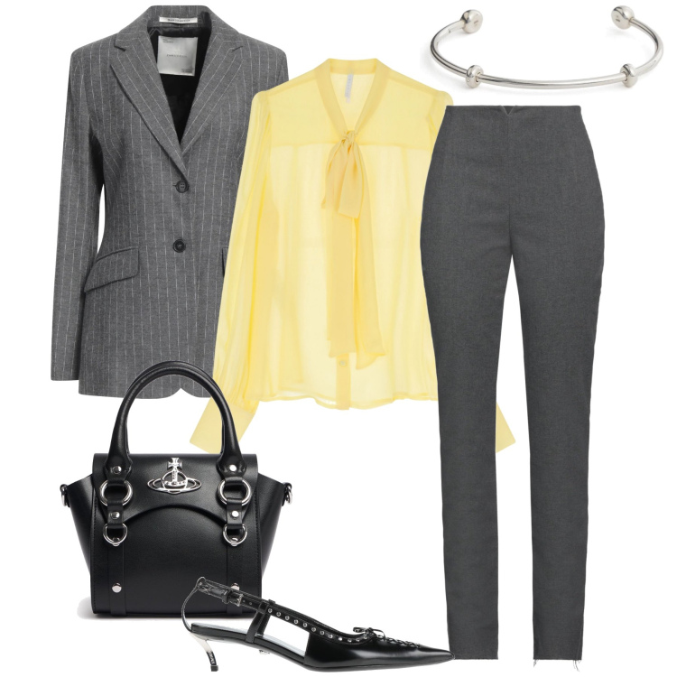 Outfit donna - Un’offerta di lavoro. Stile Bon Ton per Ufficio. Abbinamento con pantaloni, blazer, décolleté, camicie, borse a mano, braccialetti.