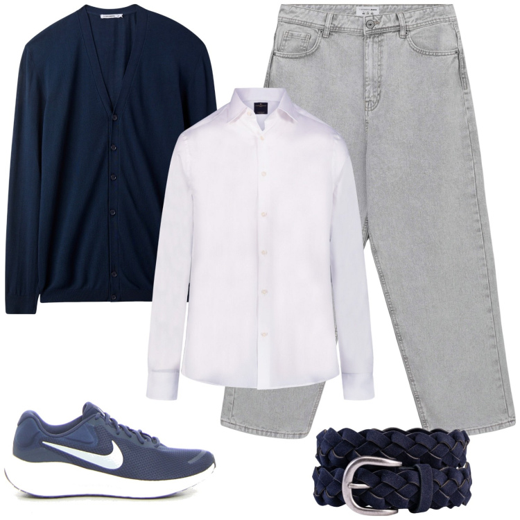 Outfit uomo - Il cardigan classico. Stile Casual per Tutti i giorni. Abbinamento con jeans, cardigans, camicie, cinture, sneakers.