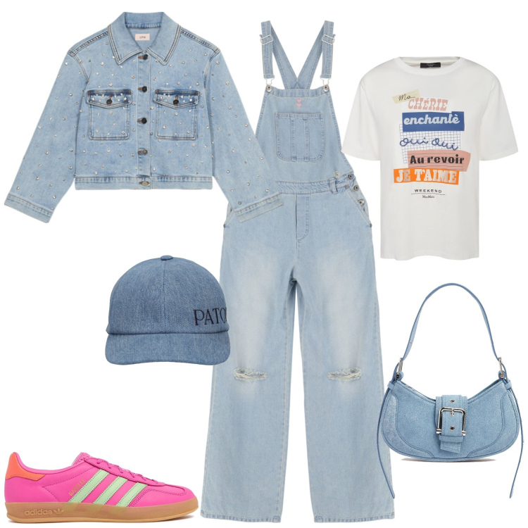 Outfit donna - Urban per tutti I giorni. Stile Urban per Tutti i giorni. Abbinamento con salopette, borse a spalla, cappelli, t-shirt, sneakers, blazer.
