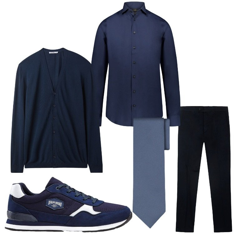Outfit uomo - Elegante in sneakers. Stile Business/Elegante per Serata speciale. Abbinamento con sneakers, cardigans, camicie, pantaloni chino, cravatte.