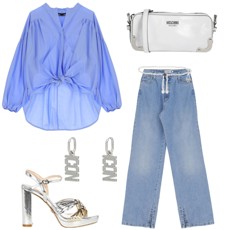 Outfit donna - Denim soft. Stile Sporty chic per Tutti i giorni. Abbinamento con borse a tracolla, cinture, orecchini, sandali in pelle, jeans, camicie.