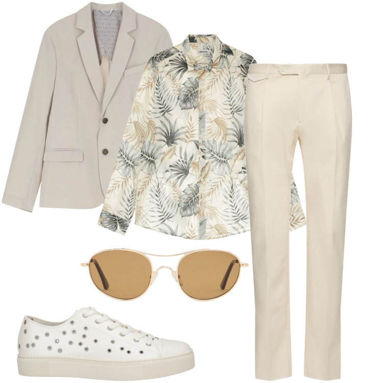Outfit uomo - Stile jungle alla cerimonia. Stile Trendy per Cerimonia. Abbinamento con sneakers, giacche, camicie, pantaloni, occhiali da sole.